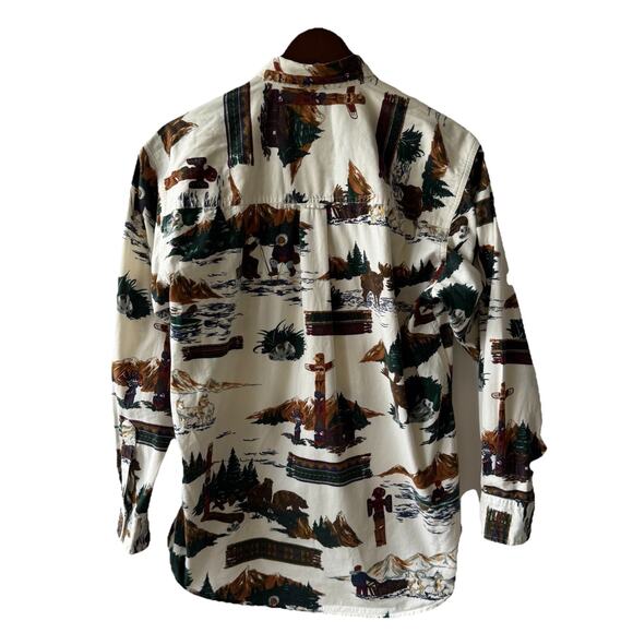 Vintage Chaps Ralph Lauren Men’s M Button Down Shirt Scenic Wilderness All Over - Picture 7 of 15